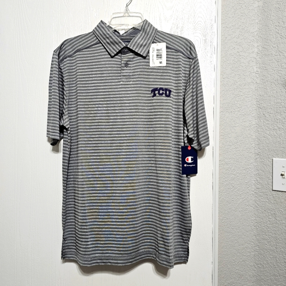 Champion TCU Gray Stripe Polo Size M NWT